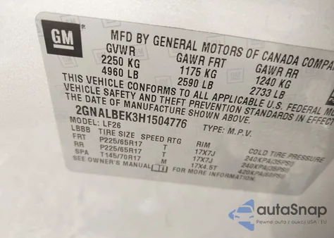 2017 Chevrolet Equinox Ls from USA, damaged, VIN 2GNALBEK3H1504776
